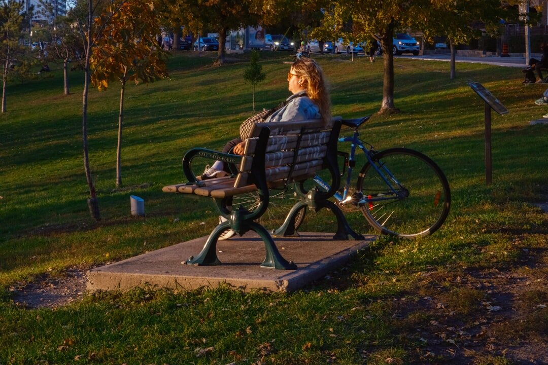 park bench radio listener